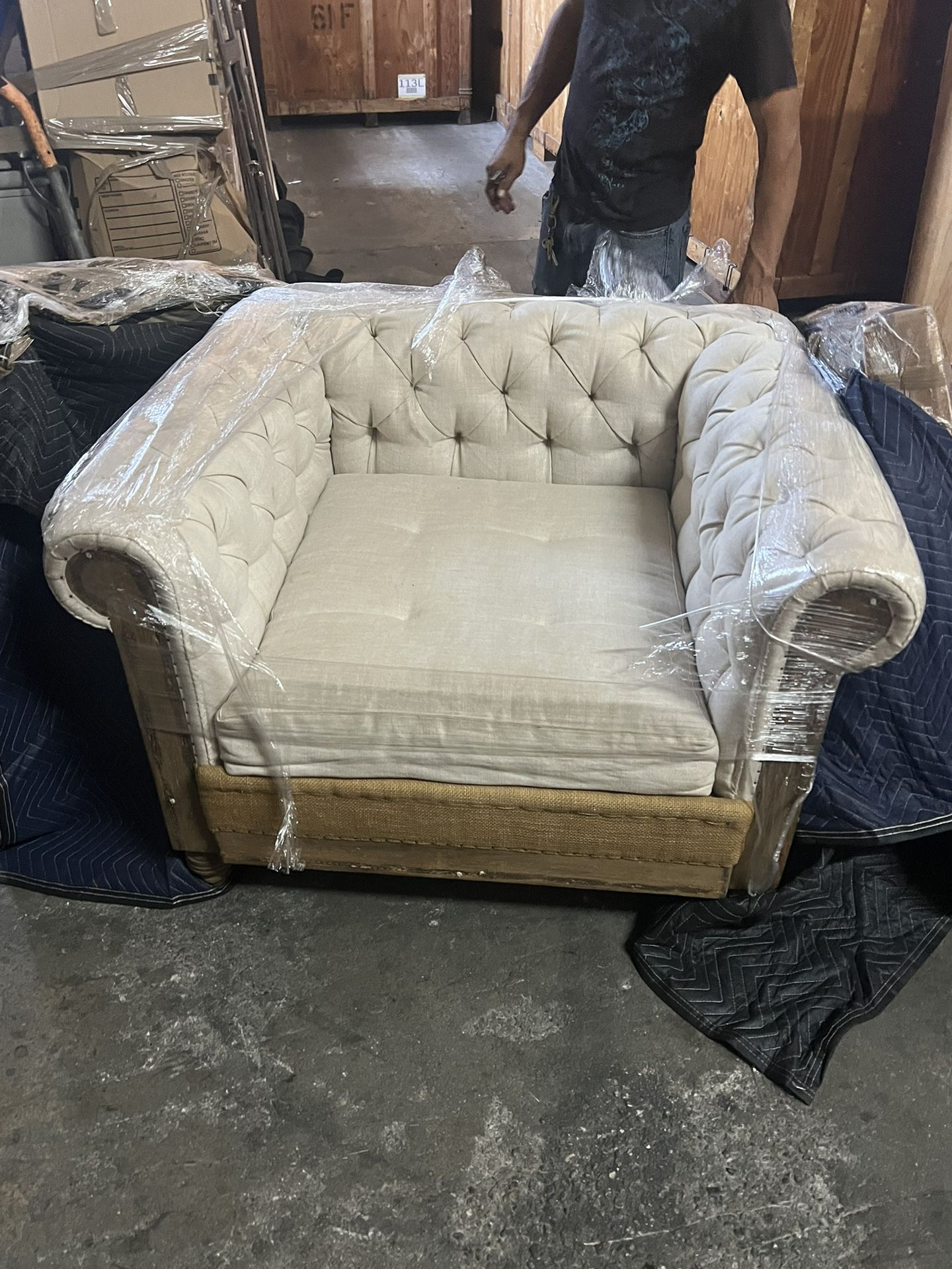 Restoration Hardware Deconstructed Linen Sofa With Ottoman