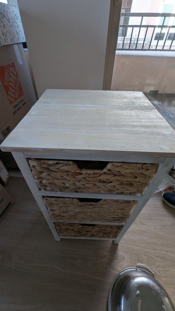 White Wooden Storage Unit with Wicker Drawers