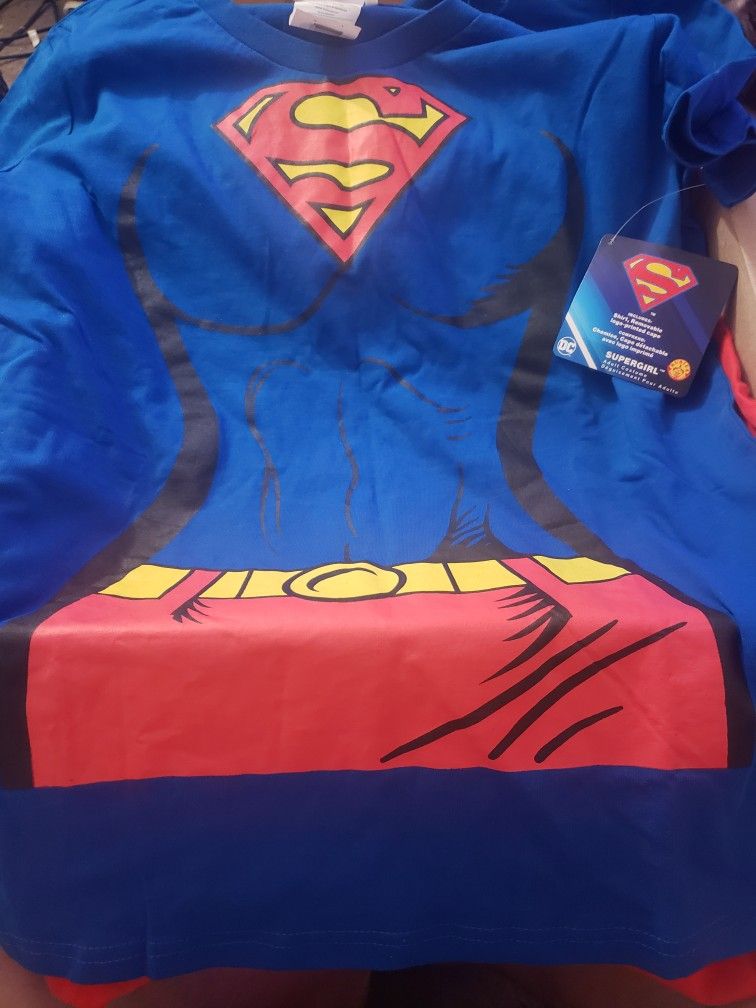 Supergirl Women Shirt Top Large Dress Size 14-16 Cape Halloween Costume