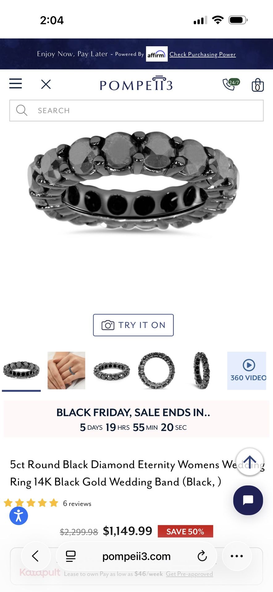 5 Carat Black Diamond Ring 