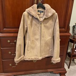 Suede/faux Fur Womens Hooded jacket 