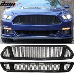 Fits 2015-2017 Ford Mustang IKON Style Front Upper Lower Mesh Grille Unpainted PP