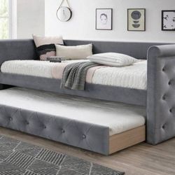 Brand New Gray Twin Size Daybed With Trundle Bed