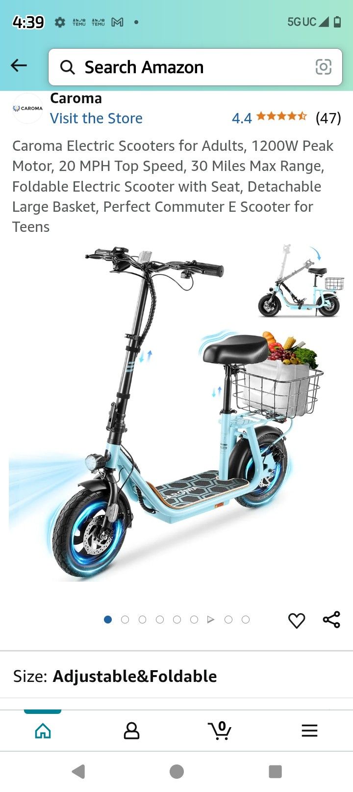 Caroma Electric Scooters for Adults, 1200W Peak Motor, 20 MPH Top Speed, 30 Miles Max Range,