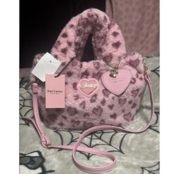 Juicy Couture Pink Cheetah Print Furry Tote Bag