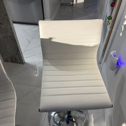 Five 5 Bar Counter Stools White Leather Modern