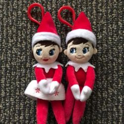 2 NEW Pottery Barn Kids Holiday Christmas Elf Toy Plush Stuffed Animals Keychain Stocking Decoration