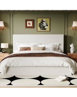 King size white upholstered bed frame