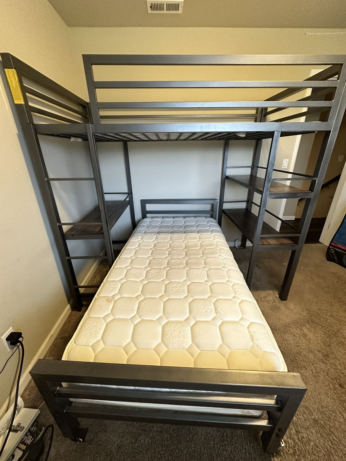 Twin Size Metal Bunk Bed with Storage – Includes Mattress