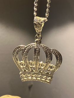 Large Silver Tone CROWN Pendant Necklace - Royal Bling Jewelry