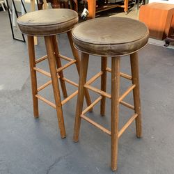 Set of 2 Vintage Charles wood Furniture Bar Stools