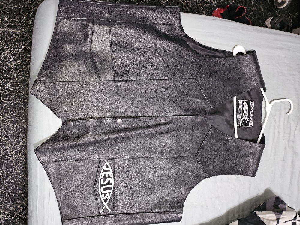 Black Leather Vest 2xl