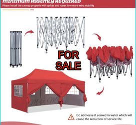 10x20Ft Pop up Canopy Tent Party Heavy Duty Instant Gazebo with 4 Removable Sidewalls - Red+Sidewalls