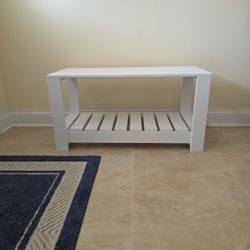 White Solid Wood Entryway Bench With Bottom Shelf
