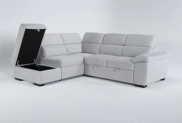 Dante Light Grey Fabric 103" 3 Piece Convertible Futon Sleeper L-Shaped Sectional with Left Arm Facing Storage Chaise with Storage
