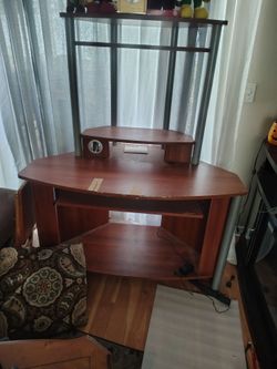 Corner Computer Desk with Monitor Shelf