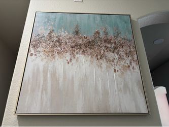 Modern Abstract Textured Canvas Wall Art Piece with Gold Glitter Accents
