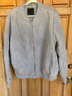 BLANKNYC Men’s XL Gray Suede Leather Bomber Jacket Full Zip Ribbed Trim