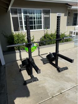 Squat Rack with Bar, Plates Set and Spotter Arms