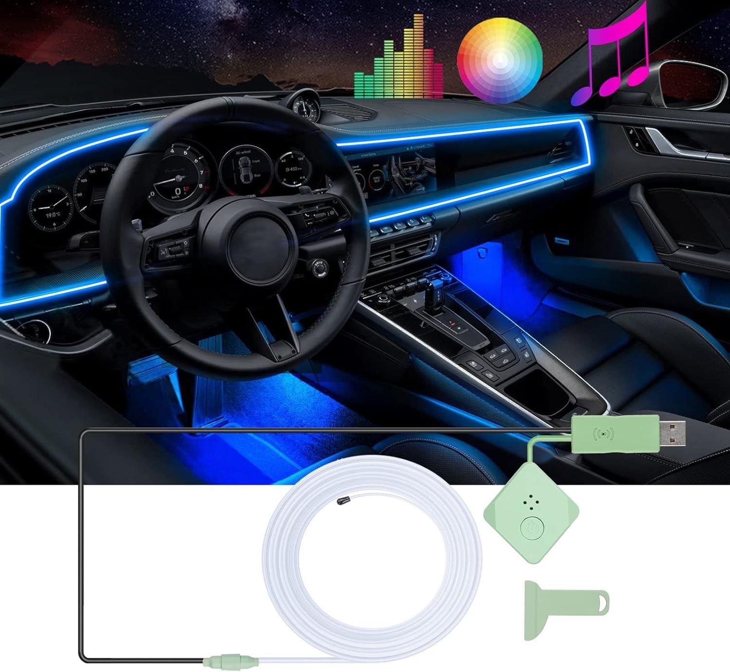 6M Colors!!! Car RGB Interior Ambient LED Strip Light Music USB Atmosphere Lamps