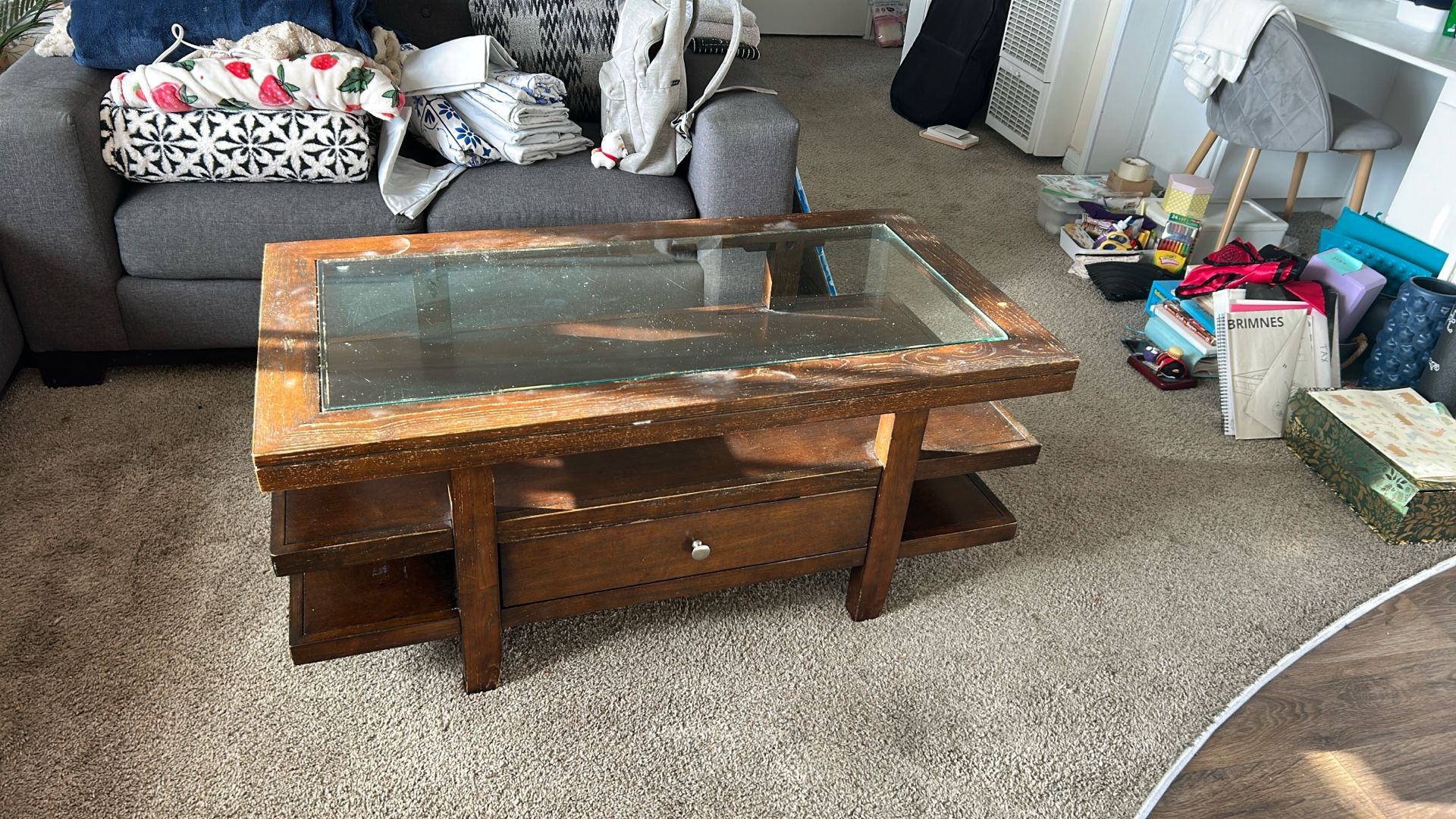 Brown Coffee Table With Glass Top