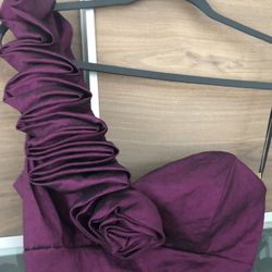 Deep Purple Asymmetric Neckline Dress With Slit