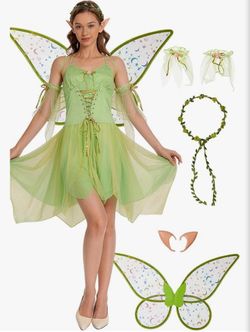 Green Fairy Costume Set with Wings & Accessories (Medium)