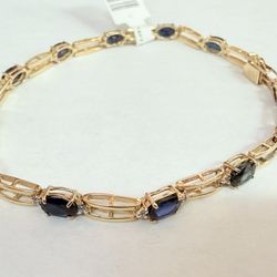 14K Gold, Diamonds & Sapphire Bracelet