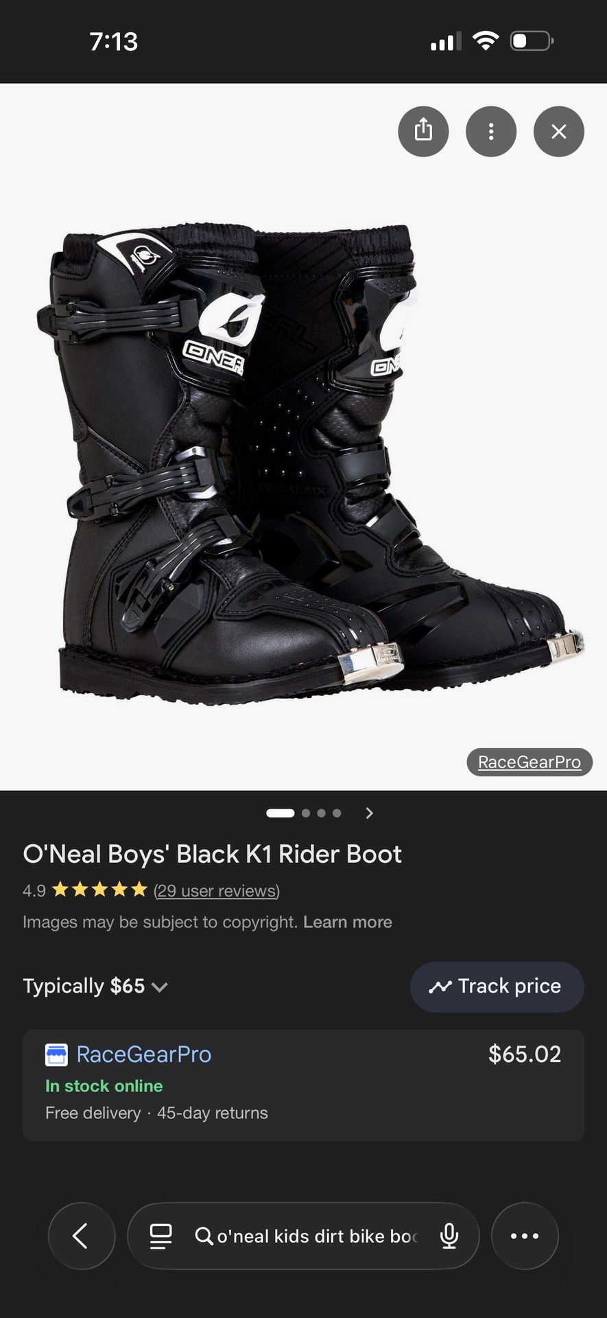 Kids K1 O’Neal dirty bike riding boots Sz 13