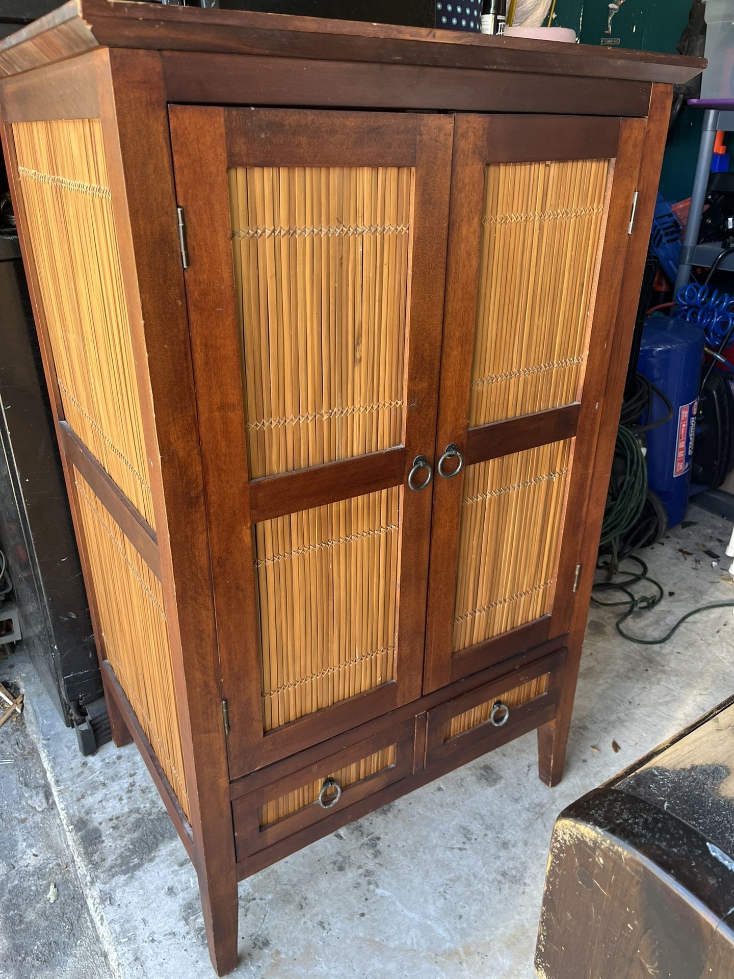 Vintage Bamboo Wood Armoire Cabinet 30x24x48