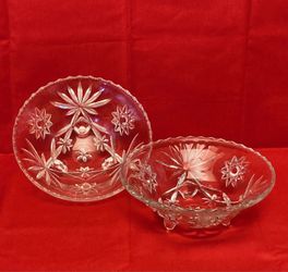 Vintage Anchor Hocking Prescut Clear bon bon bowls 3 toed footed EAPC set of 2