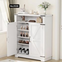 6-Tier Shoe Cabinet with Doors, Entryway Shoe Rack Shoe Storage Cabinet with Adjustable Shelves & Anti-tip Fitting, Farmhouse Shoe Cabinet Storage for