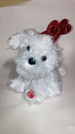White Plush Dog Stuffed Animal with Red Bow