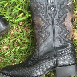 Black Real Python Cowboy Boots