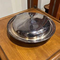 Silver Serving Bowl, Three Compartments w/ Lid