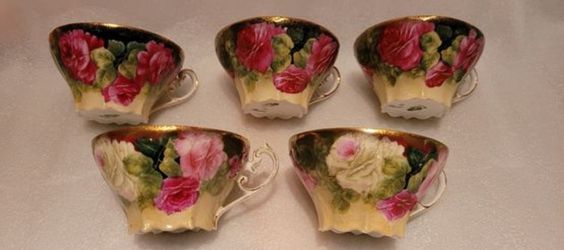 Antique Bavaria Rose Teacups Signed and Numbered
