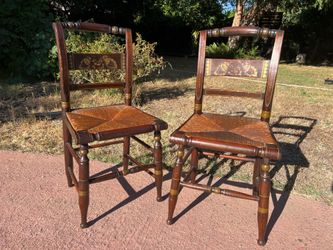 Vintage Solid Wood Woven Rush Seat Dining Chairs – Set of 6