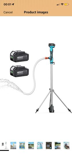 SEESII Cordless Stick Water Transfer Pump with Tripod Stand Hands-free, Portable Submersible Water Pump 720GPH & 2 x 4.0Ah Batteries, 32FT Lift for Po