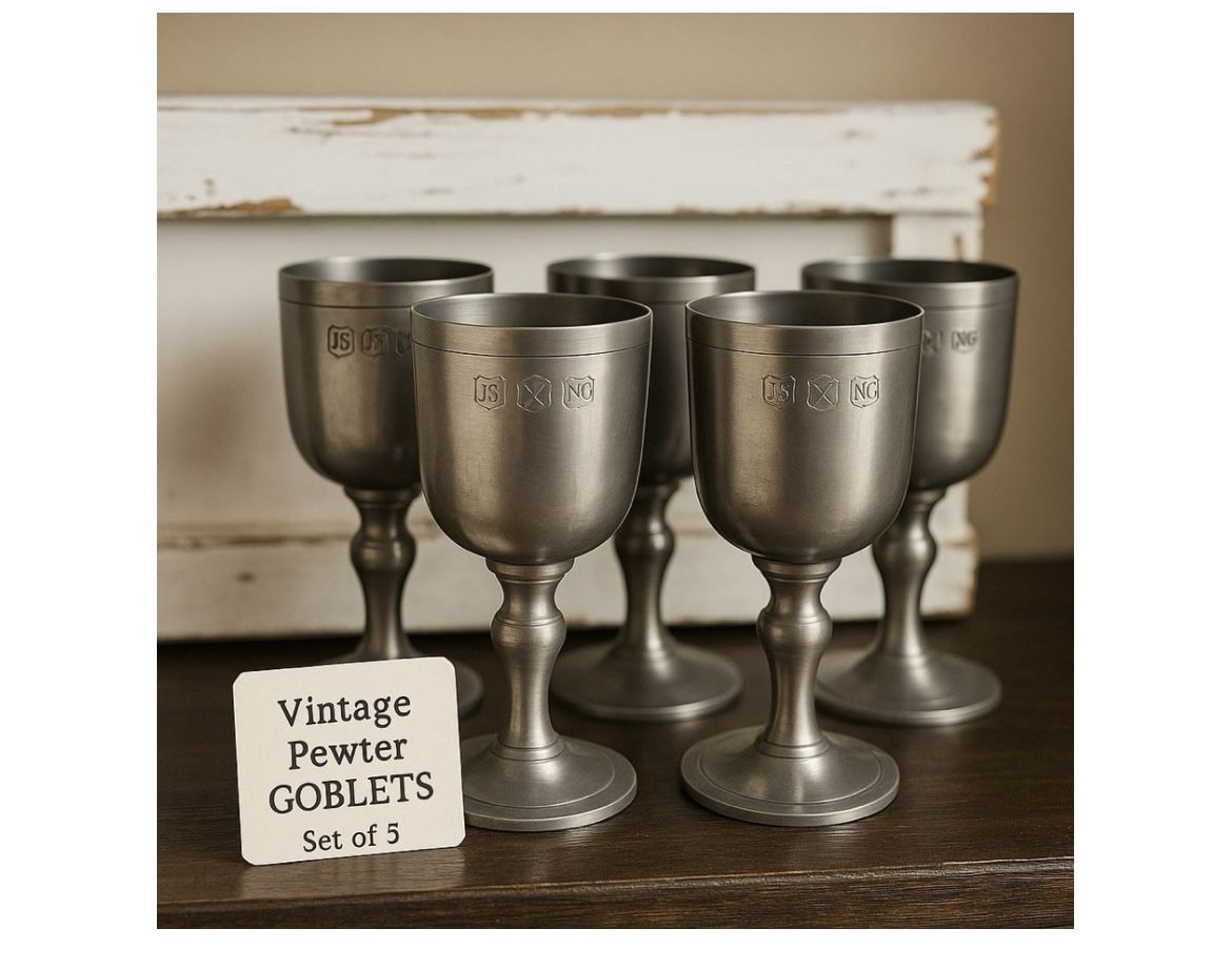 Vintage John Somers Handcrafted Pewter Silver Goblets (5) JS  6.25" Collectible