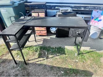 Black L-Shaped Desk with Drawer