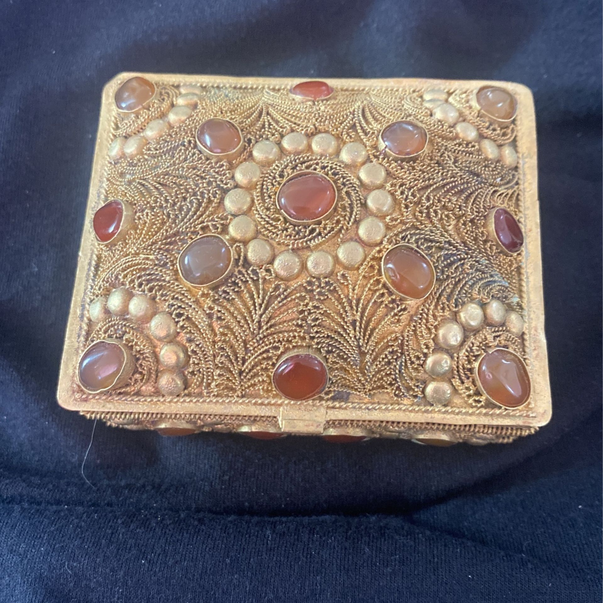Vintage Handmade Brass Carnelian Box