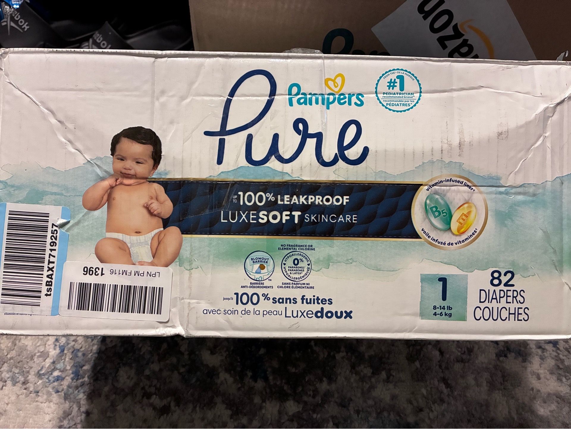 Pampers Pure Diapers Size 1 (82ct) OBO