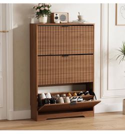 Wooden Flip-Down Shoe Storage Cabinet