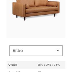 West Elm 88-inch Leather Sofa (88"w x 39"d x 34")