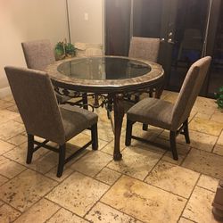 Round Marble Glasstop Table w/ Four New Chairs