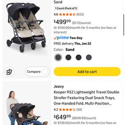 Joovy Double stroller, adjustable backrest, fully reclines.