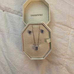 Sapphire Swarovski Earring And Necklace Set 