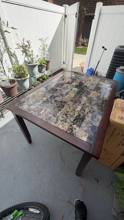 Wood Dining Table with Stone Tile Top