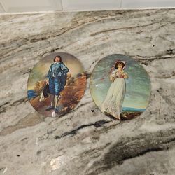 Vtge. Curved convex glass, pair of large prints Blue Boy & Pinkie Buble Glass No Frame 6 Inch 