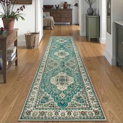 Floral Medallion Runner Rug - 2x8 Kitchen Rug Runner Soft Non-Slip Washable Low-Pile Hallway Mat, Indoor Accent Floor Carpet Runners for Bedroom Livin
